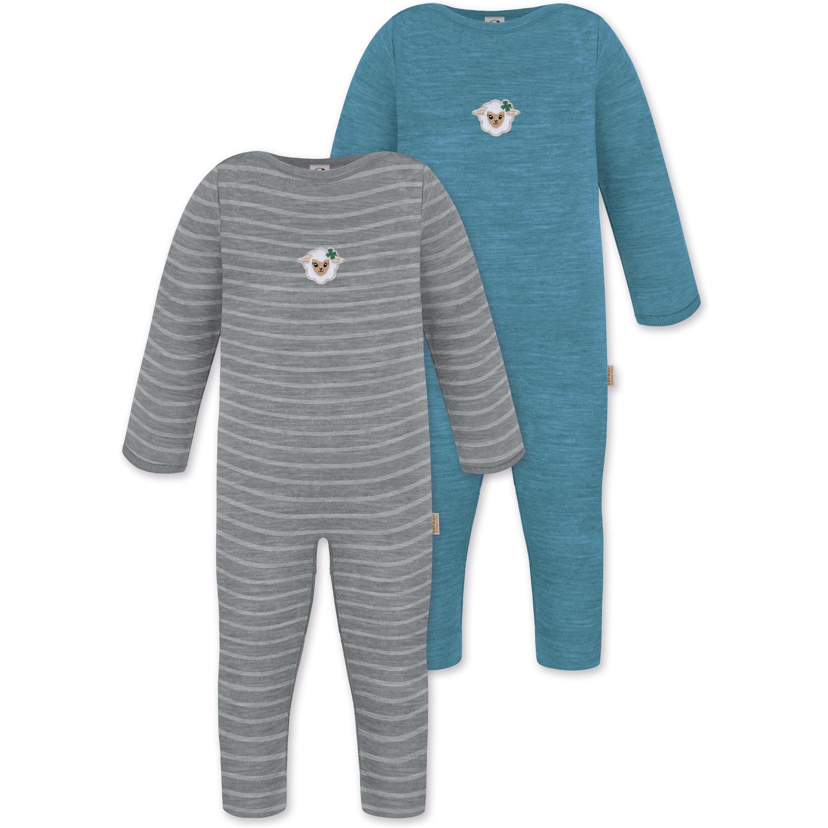 Normani, Herren, Strampler, 2er Pack Baby Merino Strampler „Tangoio" - 9595, Blau, (74)