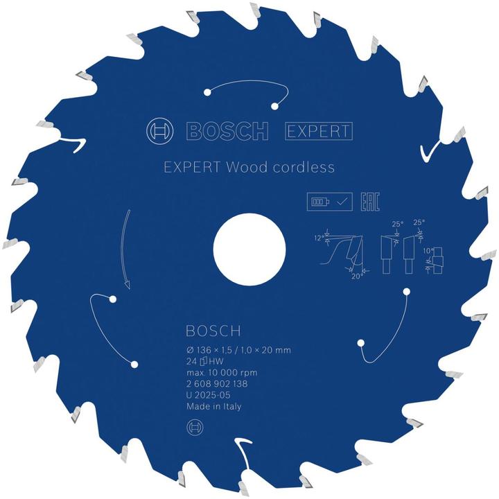 Bosch Professional Zubehör EXPERT Wood Kreissägeblatt, 136x20 mm, T24