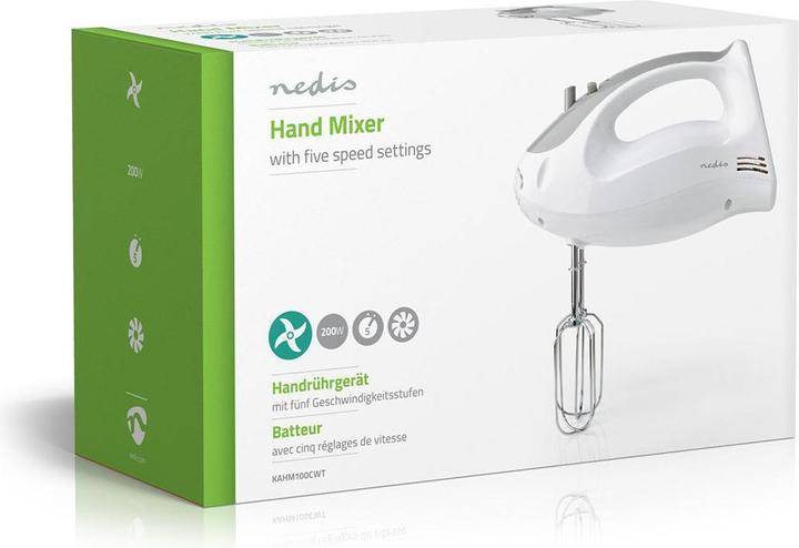 Productafbeelding Nedis Handmixer 200 W 5 snelheden Turbo functie 2 kloppers / 2 deeghaken Grijs/Wit (200 W)