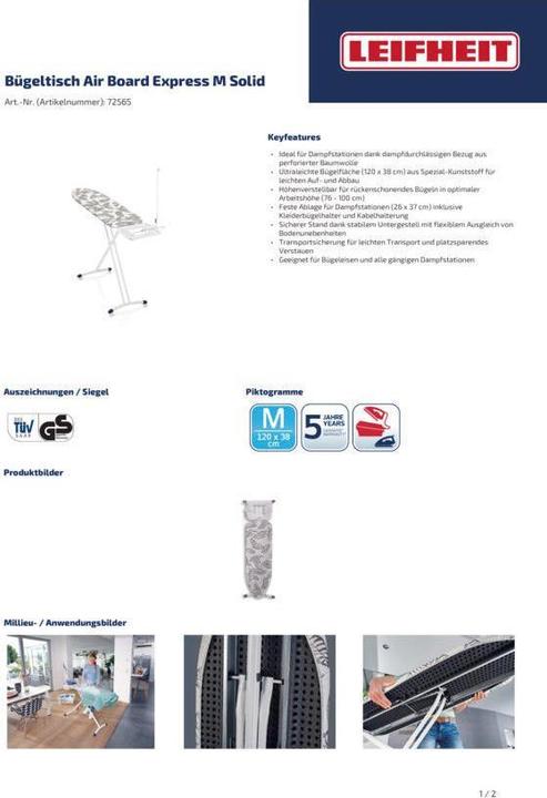 Produktbild Leifheit Bügeltisch Air Board Express M Solid (120 x 38 cm)