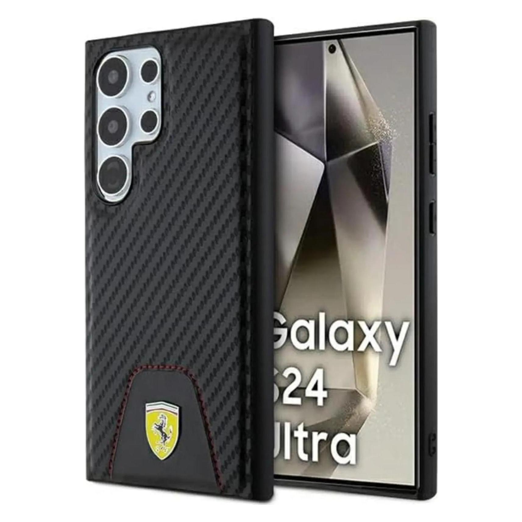 Ferrari FerrariFEHCLN3PUK S928 Czarny/black Hardcase Carbon Stitched Bottom (Samsung Galaxy S24 Ultra), Smartphone Hülle, Schwarz