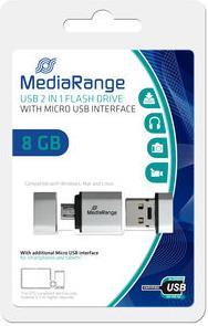 Produktbild MediaRange USB Nano-Speicherstick mit Micro USB-Adapter (8 GB, USB-A, Micro USB-A)