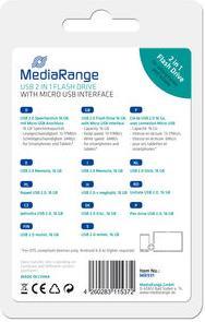 Image du produit MediaRange Nano clé mémoire USB avec adaptateur micro USB (16 Go, USB-A, Micro USB-A)