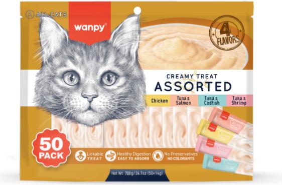 Wanpy - Cat 50 Pack Creamy Lickable Treat Assorted 700g (50x14g) - 700g (50x14g) (Adult, 50 Stk., 700 g)