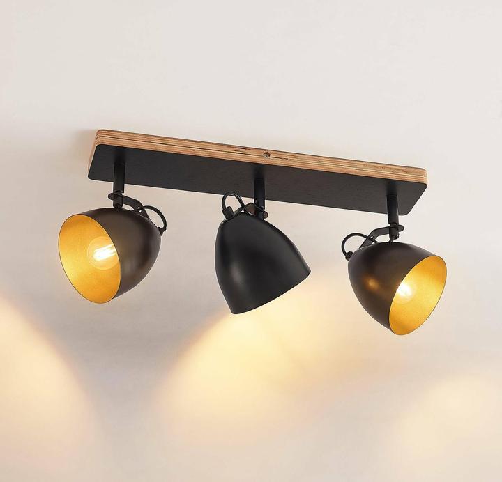 Produktbild Lindby Colton Decken-Strahler schwarz/gold 3-flg. (E14)