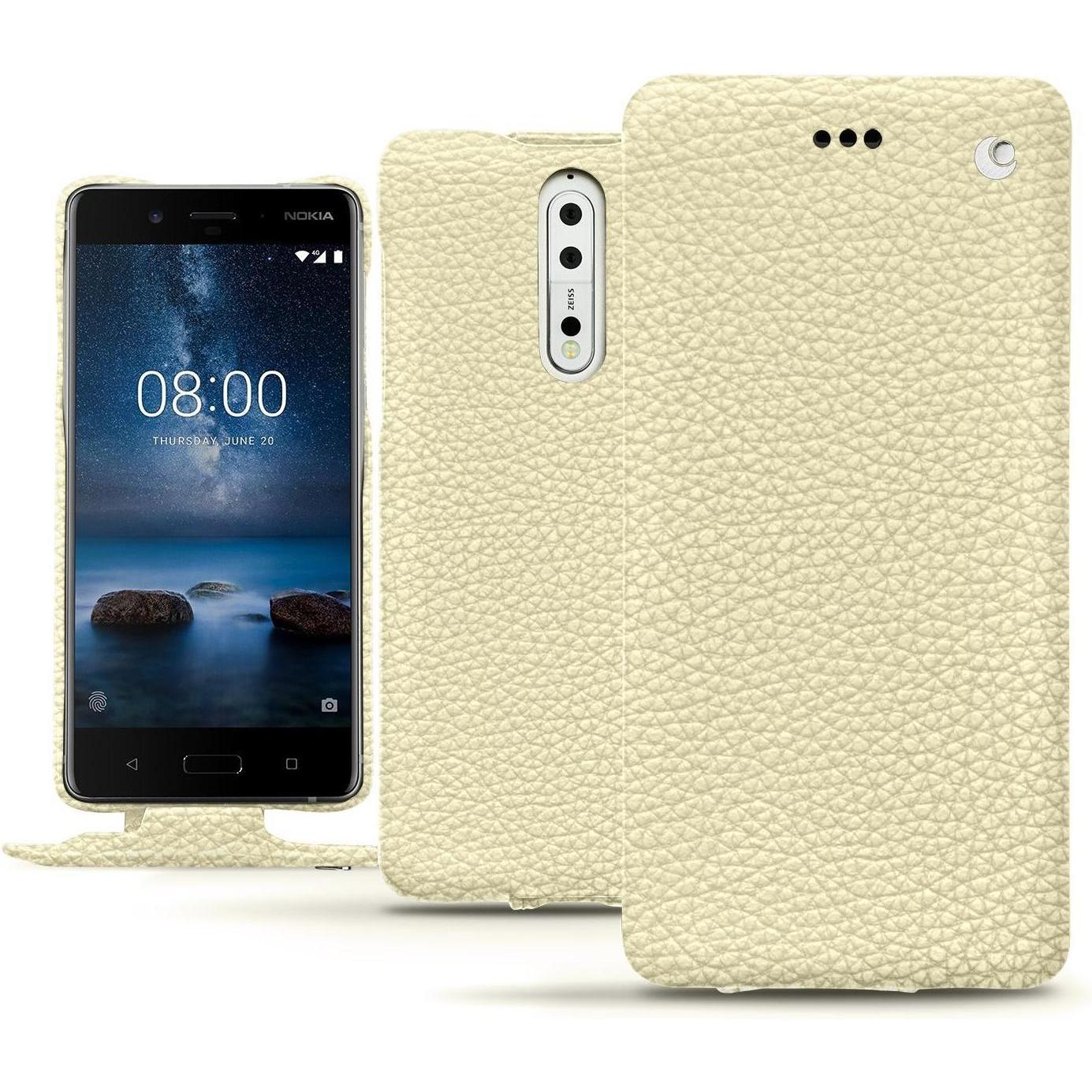 Noreve Lederschutzhülle vertikal (Nokia 8), Smartphone Hülle, Weiss