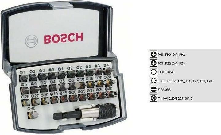 Actual product image Bosch Professional Zubehör Bit Set 32 pieces Accessories 2 (Cross Phillips PH M1, Cross Phillips PH M2, Cross Pozidriv PZ M1, Cross Pozidriv PZ M2, Cross Phillips PH M3, Cross Pozidriv PZ M3, Hexagon socket TX with hole M10, Hexagon socket TX with hole M20, Hexagon socket TX With hole M25, Hexagon socket TX with hole M27, Hexagon socket TX with hole M30)