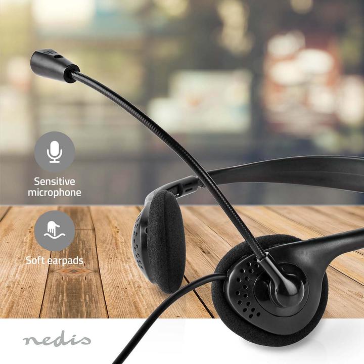 Actual product image Nedis PC Headset On-Ear - Black (Cable, USB-A, Google Meet, Microsoft teams, Zoom)