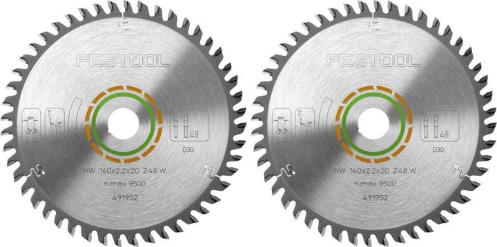 Produktbild Festool Feinzahn Kreissägeblatt HW 160 x 20 x 2,2 mm W48 160 mm 48 Zähne ( 2 x 491952 )