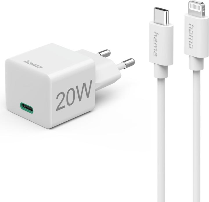 Image du produit Hama Chargeur rapide avec câble de charge Lightning, mini-chargeur, PD, 20W, 1m, blanc (20 W, 1 portion)