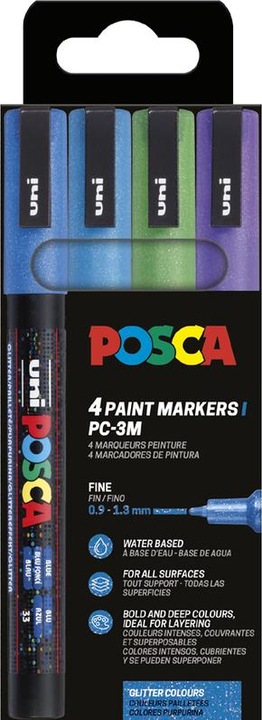 Immagine prodotto Posca Marchio PC-3M a punta tonda (Blu chiaro, Verde scuro, Blu scuro, Viola, 1.30 mm, 4 x)