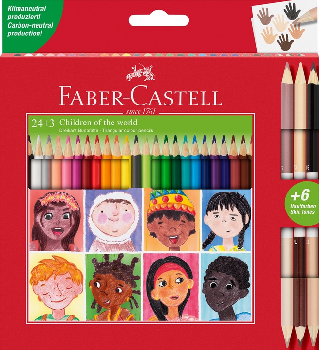 Immagine prodotto Faber-Castell Matite triangolari 24 pezzi + 3 tonalità di pelle (511515) (Multicolore, 27 x)