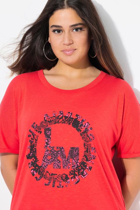 Produktbild Ulla Popken T-Shirt, runder Aufdruck, Oversized, Rundhals, Halbarm (56)