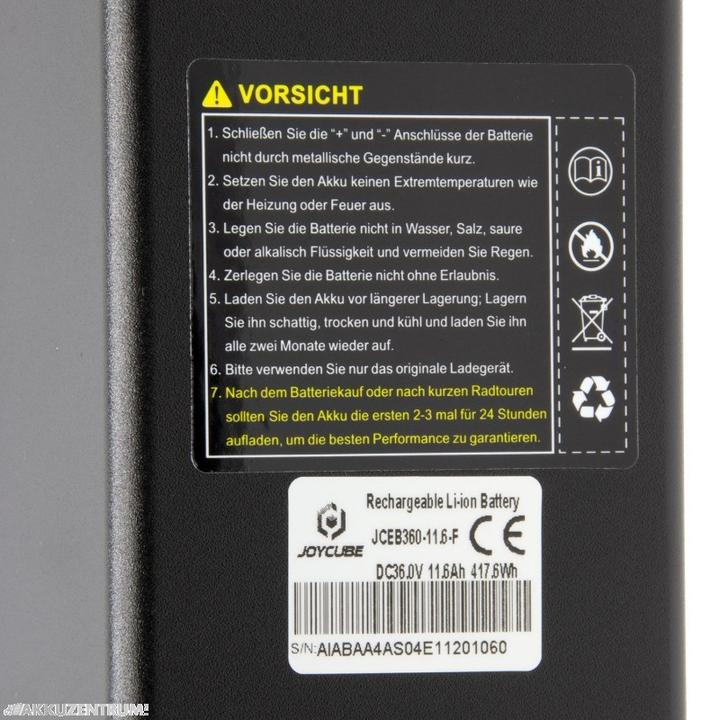 Produktbild Phylion Akku E-Bike 36V 11,6Ah - Joycube DT-12 für TELEFUNKEN (E-Bike Akku)