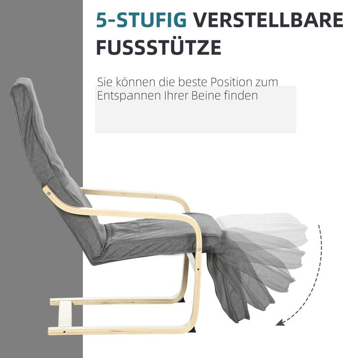 Produktbild Homcom Relaxsessel Polyester, Birkenholz Grau