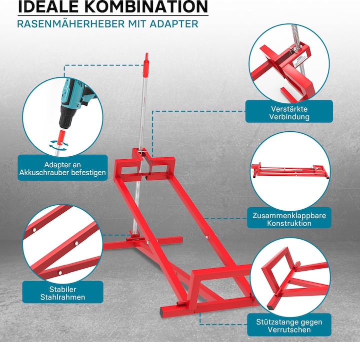 Produktbild Wiltec Hebevorrichtung Aufsitzmäher 250kg inkl. Adapter Reinigungshilfe Rasentraktor (Rasentraktor, Gartenmaschinen Aufsatz)