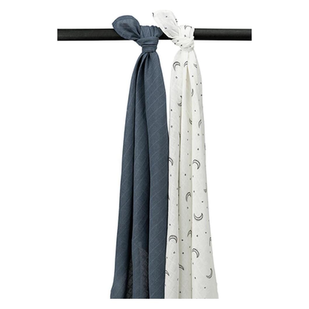 Meyco, Pucktuch + Nuscheli, Baby Moon Swaddle - Set Van 2 - Mousseline - Indigo - 120x120cm (120 cm, 120 cm)