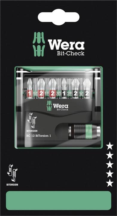 Produktbild Wera Bit-Check 12 BiTorsion 1 SB (Innensechsrund TX M20, Innensechsrund TX M30, Innensechsrund TX M10, Innensechsrund TX M15, Innensechsrund TX M25, Kreuz Phillips PH M1, Kreuz Phillips PH M2, Kreuz Pozidriv PZ M1, Kreuz Pozidriv PZ M2)