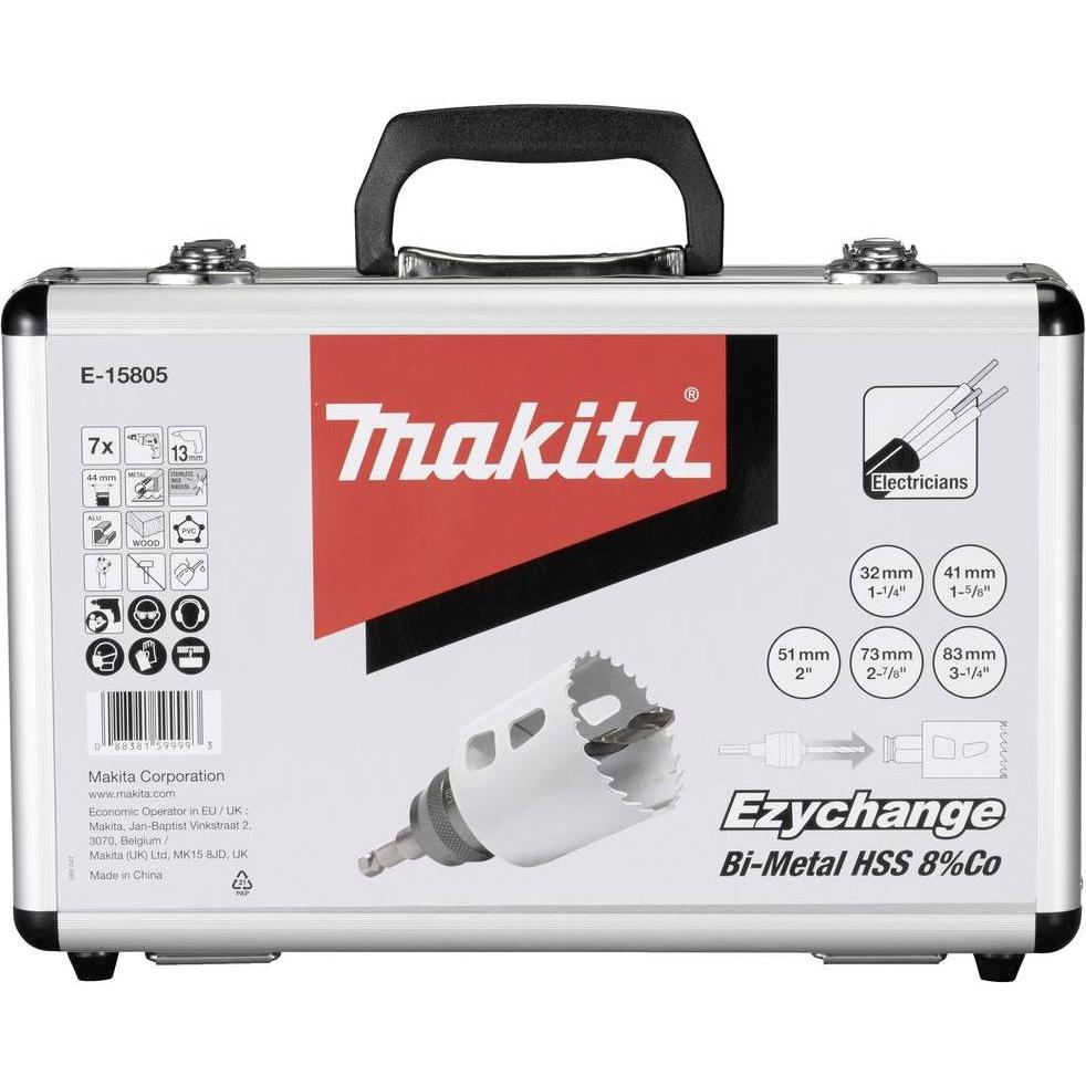 MGA, Lochsäge, MAKITA LOCHSATZ FÜR ELEKTRIKER „EZYCHANGE“ 7-tlg. (32,41,51,73,83MM)+ADAPTER+ (73 mm, 41 mm, 32 mm, 83 mm...