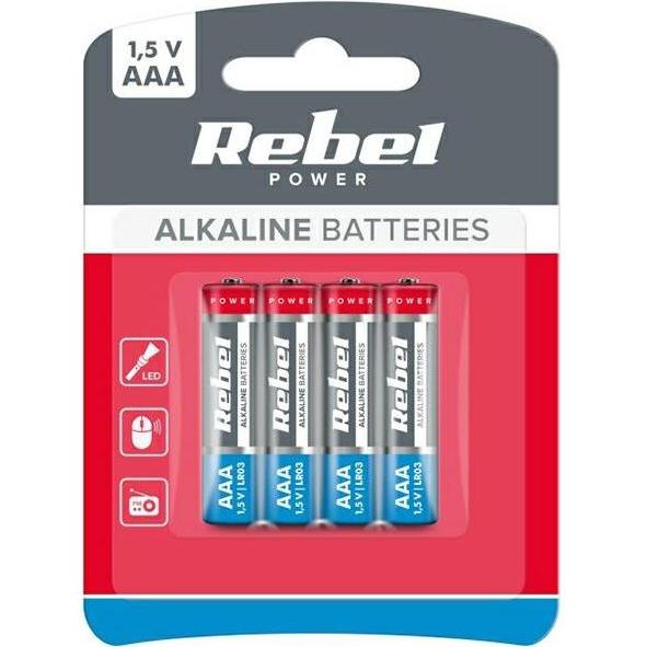 Rebel Baterie alkaliczne LR03 4szt BAT0060B (4 Stk., AAA), Batterien + Akkus