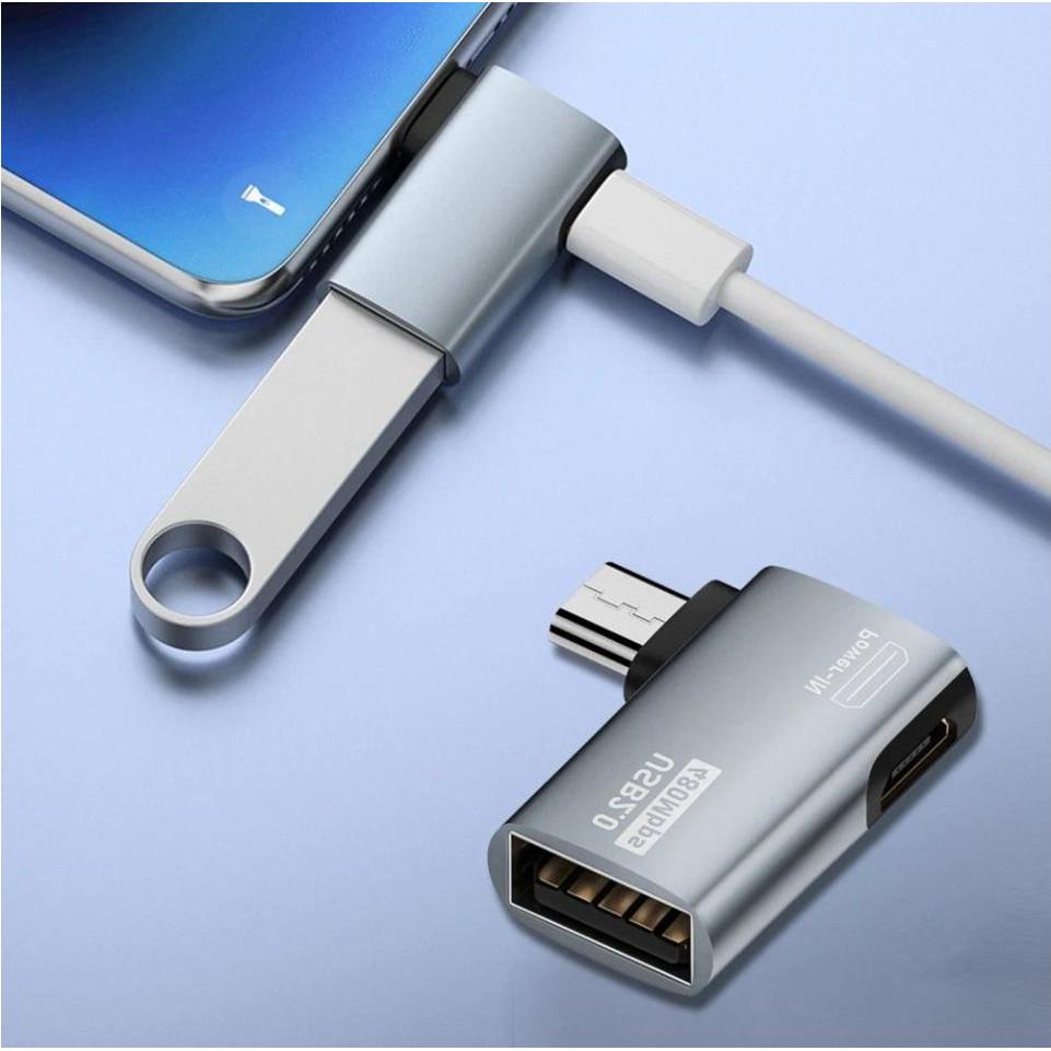 Thumbnail - PowerGuard MicroUSB zu USB 2.0 & Power-In Adapter 90 Grad Winkel rechts (male/female) (Micro USB, USB 2.0), Mobilgerät A...