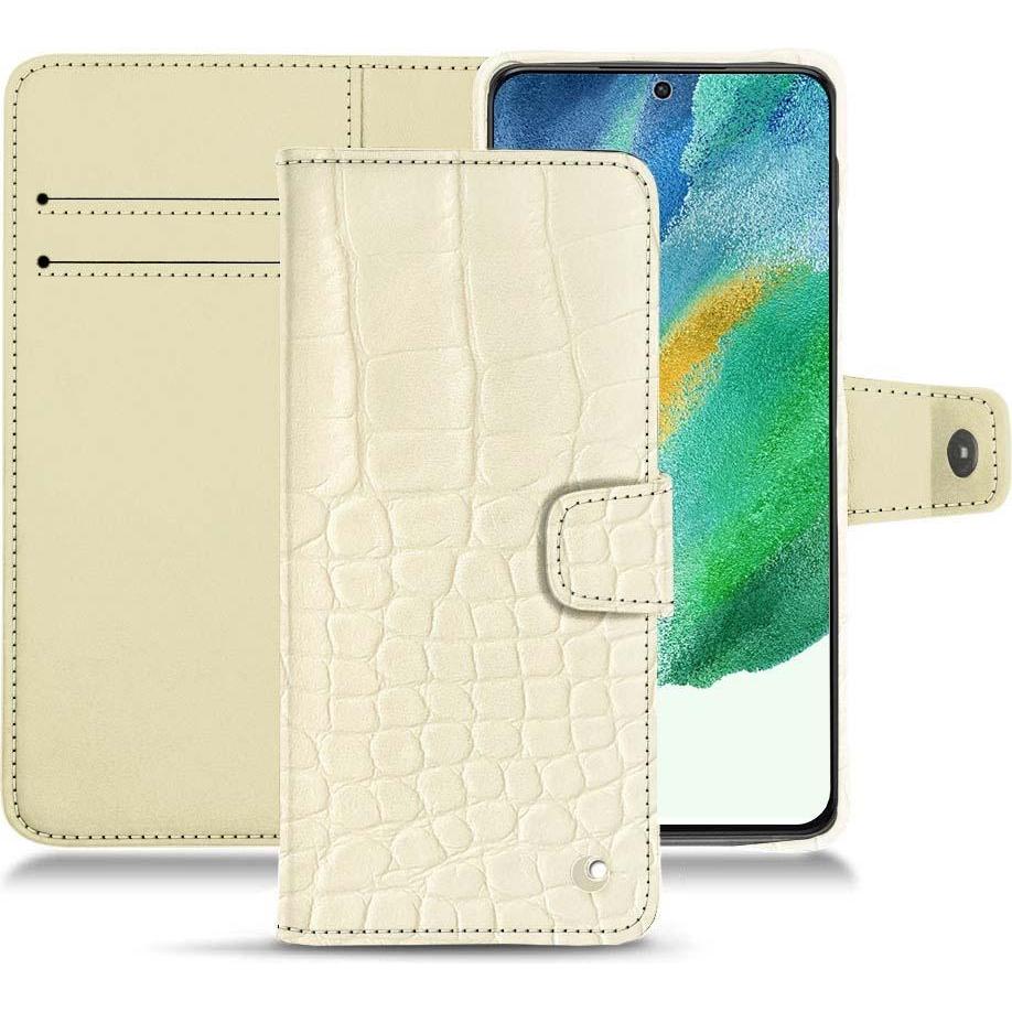 Noreve Lederschutzhülle Wallet (Samsung Galaxy S21 FE), Smartphone Hülle, Weiss