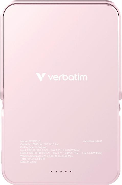 Produktbild Verbatim Charge ‘n’ Go Power Bank with Stand Magnetic Wireless 10000mAh - Pink (10000 mAh, 20 W, 37 Wh)