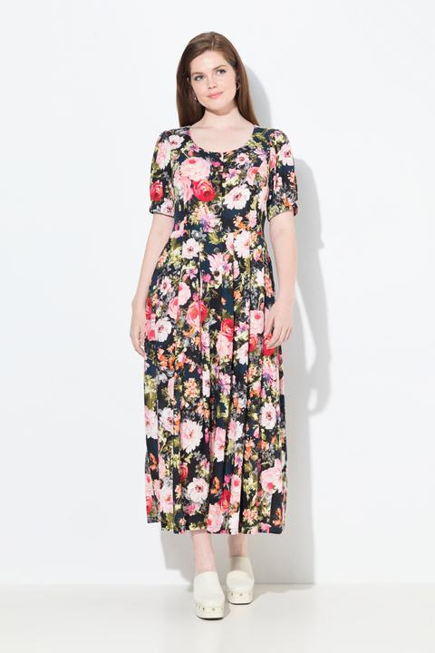 Produktbild Ulla Popken Maxikleid, Leinenmix, Blüten, Rundhals, Halbarm (62)