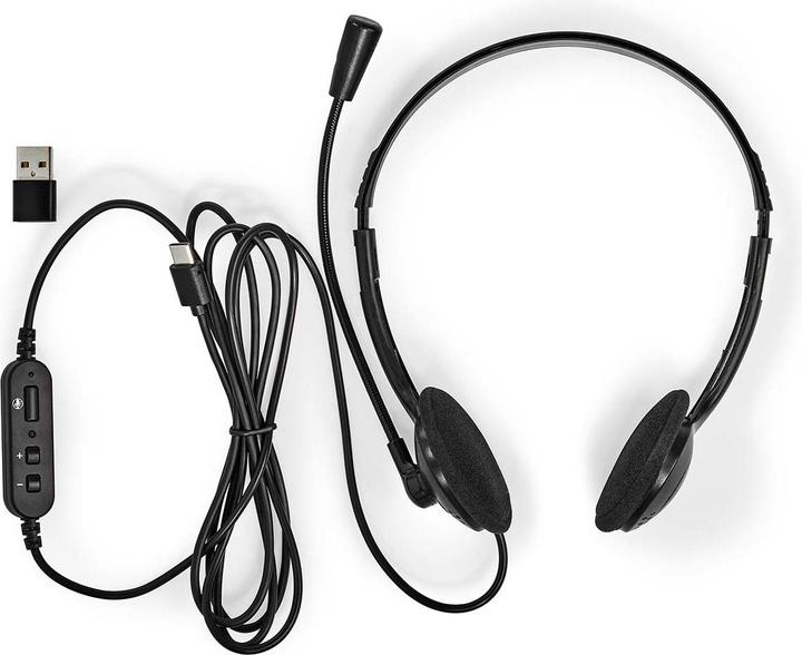 Actual product image Nedis PC Headset On-Ear - Black (Cable, USB-A, Google Meet, Microsoft teams, Zoom)