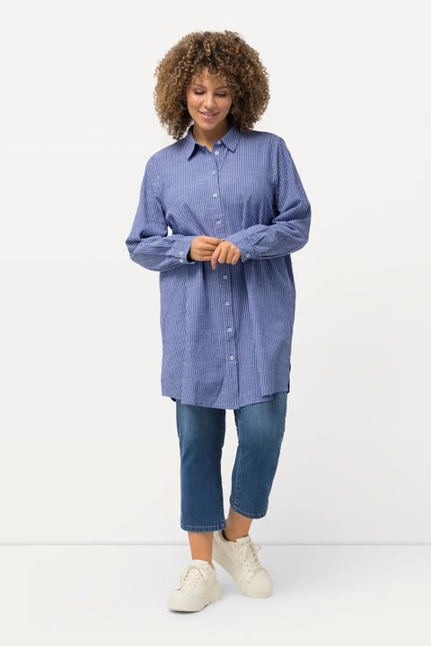 Produktbild Ulla Popken Longbluse, Streifen, A-Linie, Hemdkragen, Langarm (54)