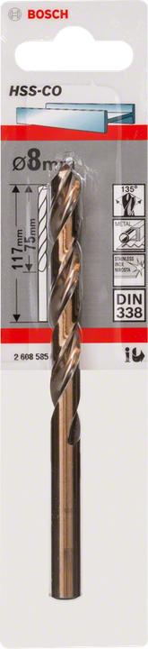 Produktbild Bosch Professional Zubehör Metallbohrer HSS-Co, DIN 338, 8 x 75 x 117 mm, 1er-Pack (8 mm)