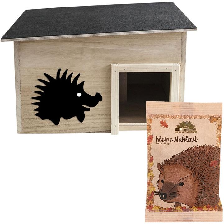 Casativo Komplettset: Hochwertiges Igelhaus aus FSC-Holz, 40x32x24 cm mit Igelfutter