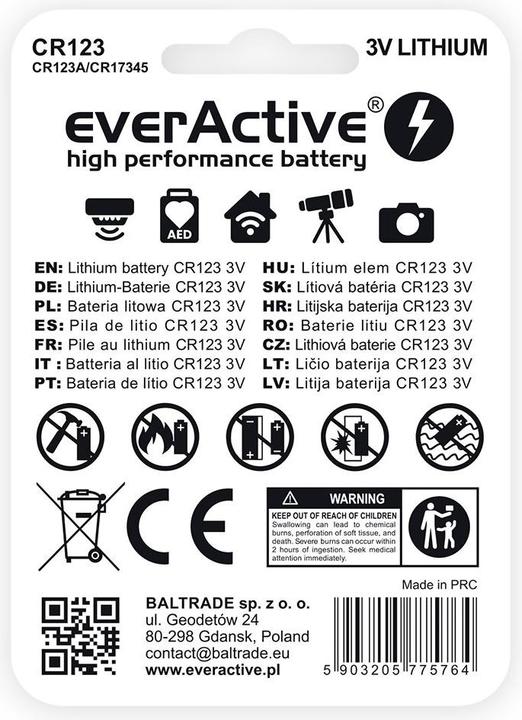 Immagine prodotto Everactive CR123 1BL 1500mAh Lithiumbatterie (1 pz., RCR123A, 1500 mAh)