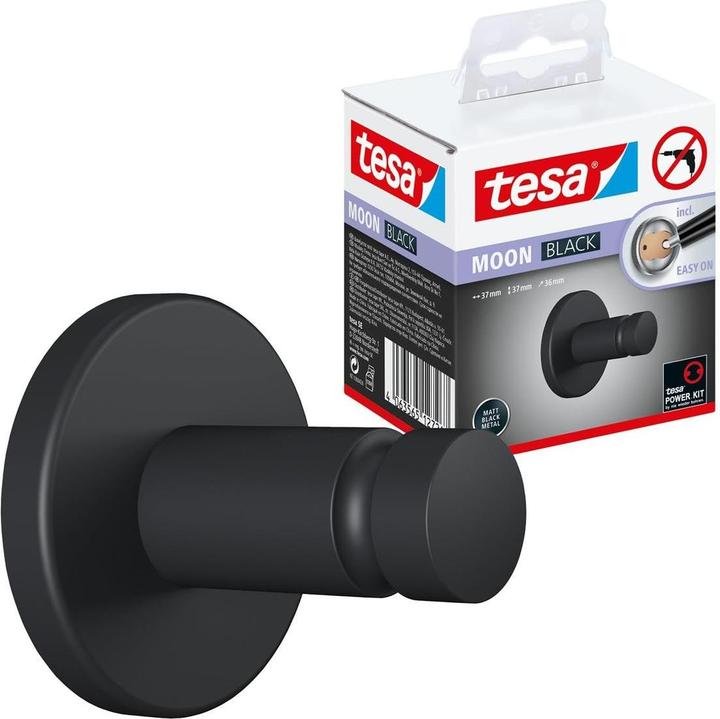 Actual product image tesa MOON BLACK Towel hook incl. adhesive solution without drilling