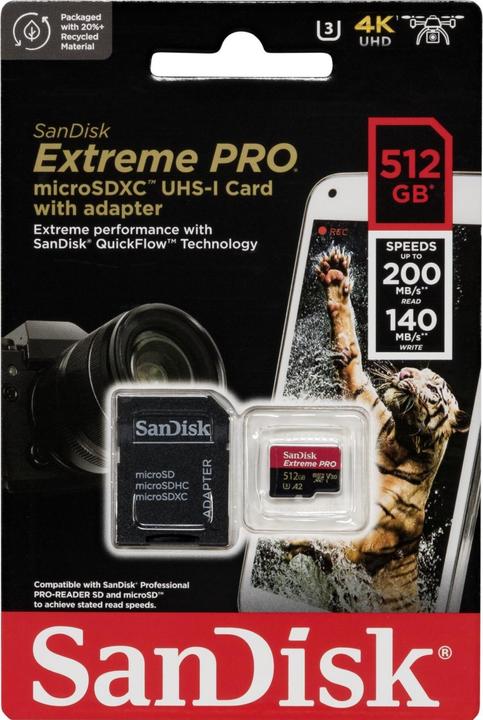 Produktbild SanDisk Extreme PRO UHS-I V30 (512 GB, microSDXC, U3, UHS-I)