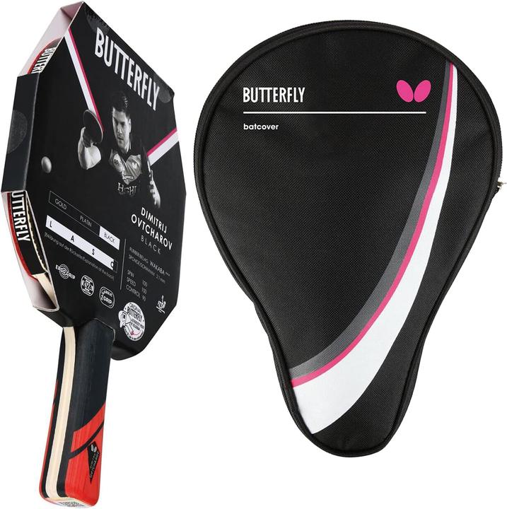 Actual product image Butterfly Dimitrij Ovtcharov Black Tischtennisschläger mit ITTF Belag & Tischtennishülle