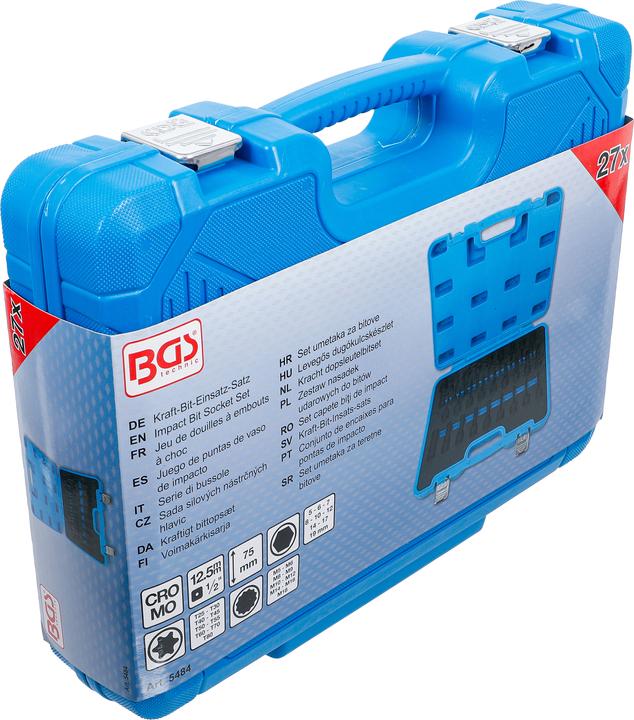 Actual product image BGS Impact Bit Socket Set 27 pcs. (5 - 6 - 7 - 8 - 10 - 12 - 14 - 17 - 19 mm, M5 - M6 - M8 - M9 - M10 - M12 - M14 - M16 - M18, T25 - T30 - T40 - T45 - T50 - T55 - T60 - T70 - T80)