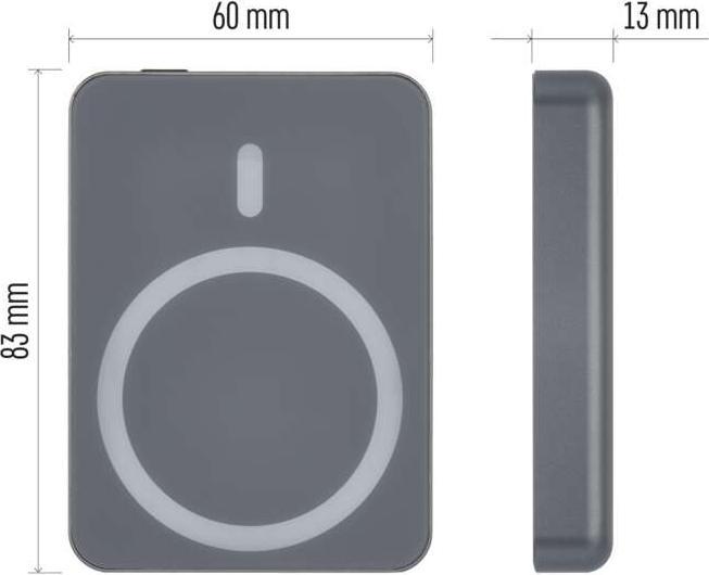 Actual product image Emos Powerbank WI 522, 5 000 mAh, 20 W+Wireless, grey (5000 mAh, 20 W, 19.25 Wh)