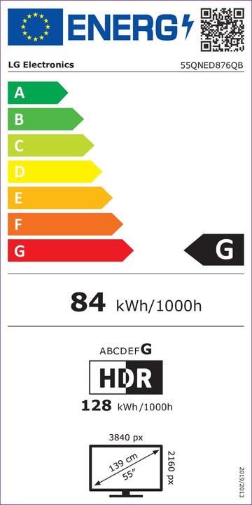 Energy Label LG 55QNED876QB TV (55") 4K Ultra HD Smart TV Wi-Fi Black, Grey (55", QNED87, QLED, 4K, 2021)