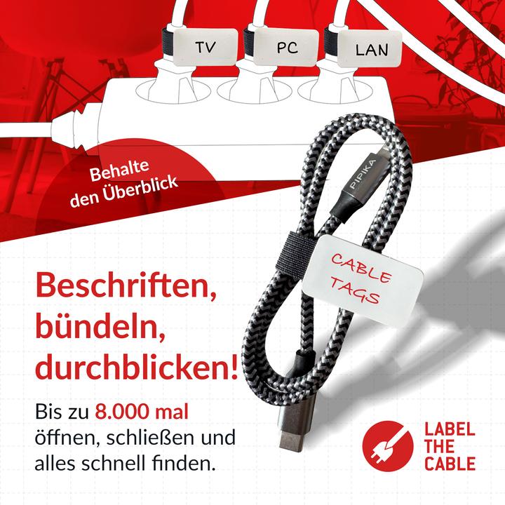 Actual product image Label-the-cable LTC CABLE TAGS, Klett Kabelfahnen beschriftbar 10er Set schwarz (Velcro cable ties, 90 mm, 10 pcs.)