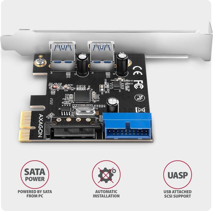 Productafbeelding Axagon PCEU-232RS uitbreidingskaart, PCIe 4.0 x1, 4x USB 3.0, 2x intern - zwart