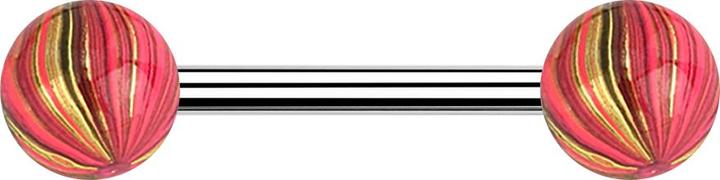 Actual product image Star Piercing Barbell silber mit zwei Kugeln pink und gold elektrisch Beschichtet (without brass, Surgical steel 316L)