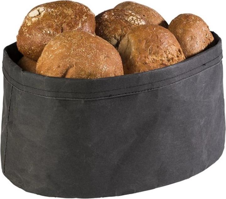 Actual product image APS Brødkurv 30x20x18 cm Oval Kraftig foldbar papirspose Laederlook Sort,1 Stk