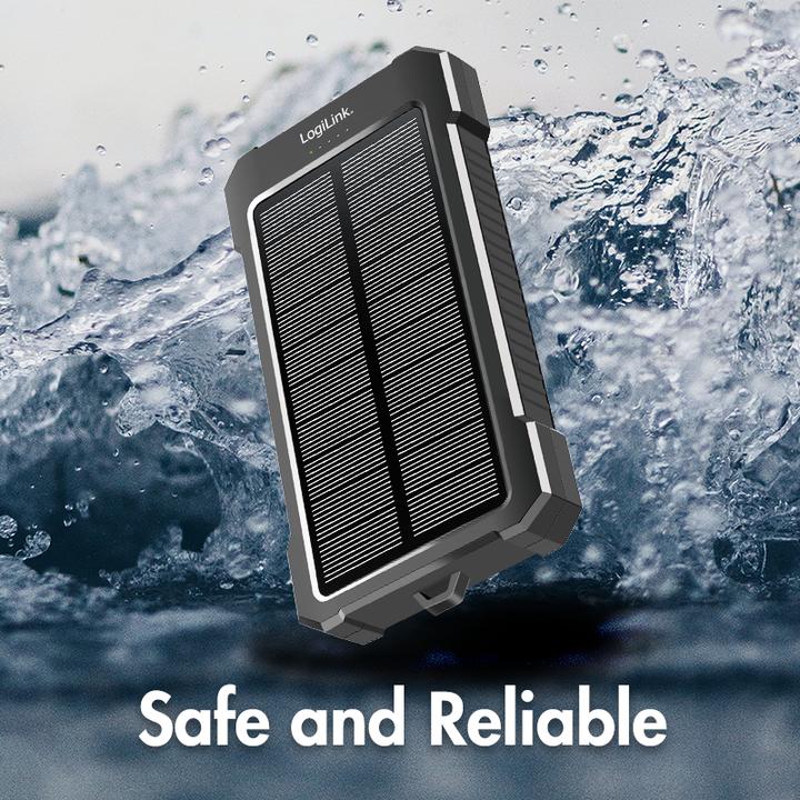 Image du produit LogiLink Solar Powerbank 10.000 mAh, schwarz (10000 mAh, 18 W)