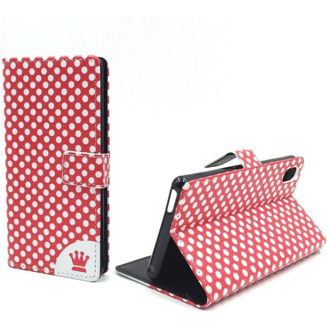 König Design Schutz Hülle für Sony Xperia M4 Aqua Polka Dot Rot Tasche Cover + 1 Panzer Schutz Glas (Sony Xperia M4 Aqua...