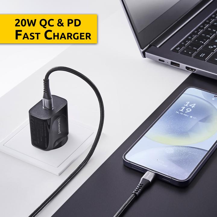 Produktbild Intenso Power Adapter W20C, 20W, USB-C Anschluss, für iPhone, Samsung Galaxy, iPad und mehr, schwarz (20 W)