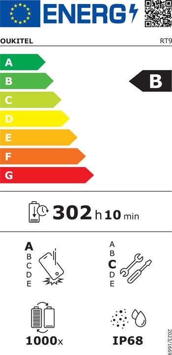 Energie-Label Oukitel Tablet RT9 10 1 6/256GB Schwarz Rugged 11000 mAh (4G, 10.10", 256 GB, Black)