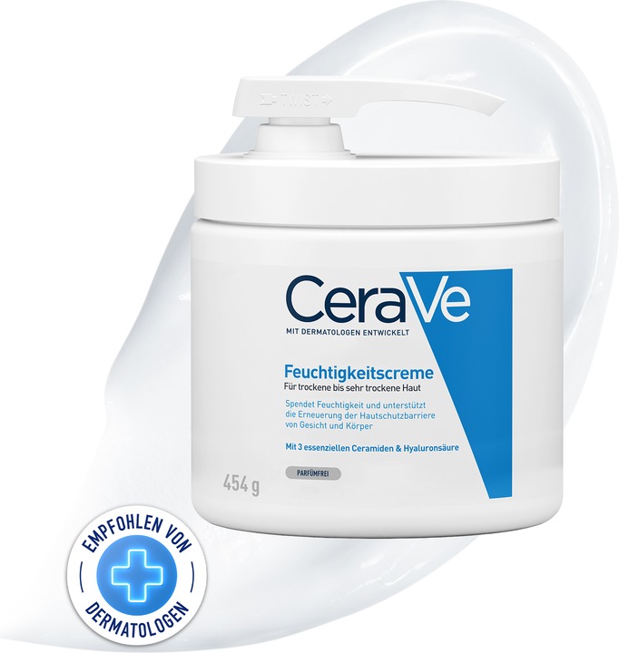 Produktbild CeraVe Feuchtigkeitscreme: Reichhaltige Creme für trockene bis sehr trockene Haut für Gesicht und Körper (Körpercreme, 454 ml)