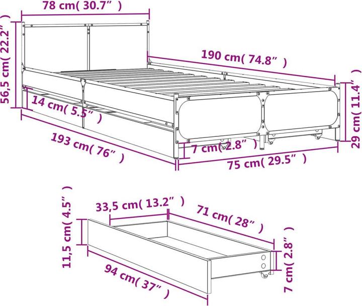 Image du produit vidaXL Bettgestell (75 x 190 cm)