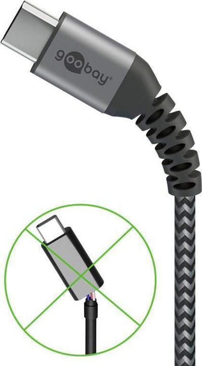 Actual product image Goobay USB-C cable, textile, metal plug, extra robust (0.50 m, USB 2.0)
